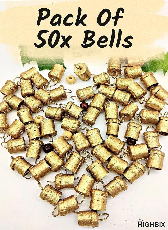 HIGHBIX 50 Mini Golden Rustic Cow Bells - 0.75 Inch Handcrafted Tin Metal Bells for DIY Crafts, Wind Chimes, Garland, Wedding Décor, Christmas Ornaments & Festival Decorations - Image 5